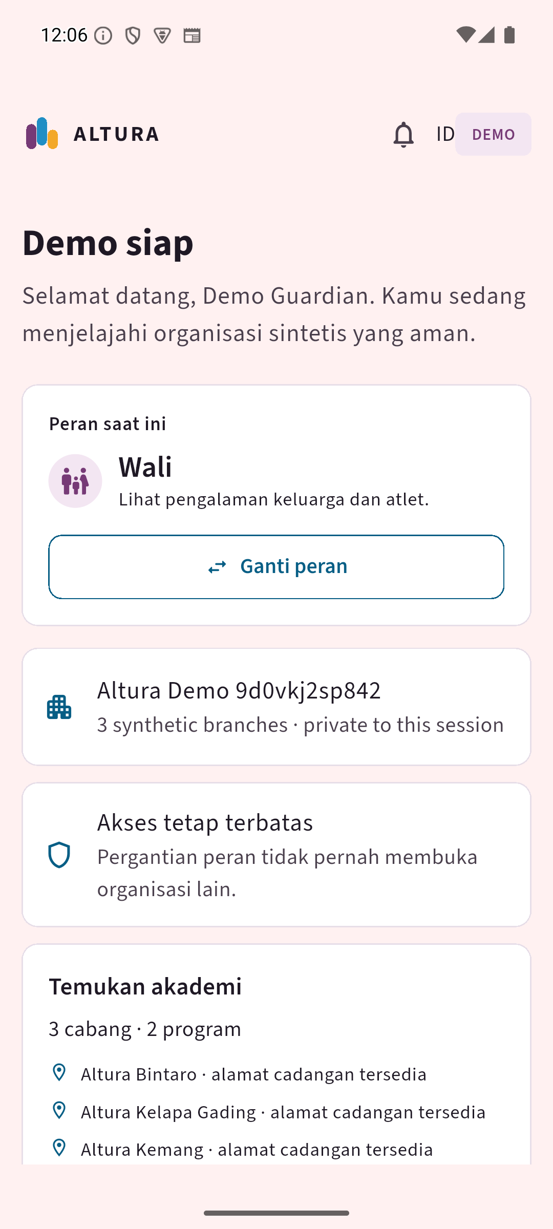 Altura Flutter preview in a high-contrast color scheme